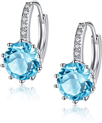 Creolen Silber 925 Ohrringe Hängend Mit Zirconia, Klein Rund für Damen Mädchen (Blau)