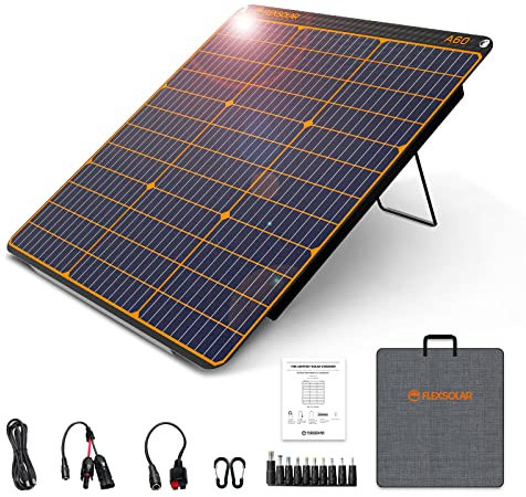 FlexSolar Cargador Solar Portátil de 60W,Panel Solar con Salida USB-C 45W,QC 3.0 y CC,IP67,Resistente al Agua y al Polvo,Panel Solar Monocristalino ETFE Para Exteriores,Camping,Teléfonos Móviles