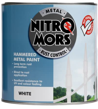 Nitromors Hammered Metal Paint, Rust Protection for Metal Doors and Garden Furniture, UV Resistant, No Primer Needed, White 2.5 L