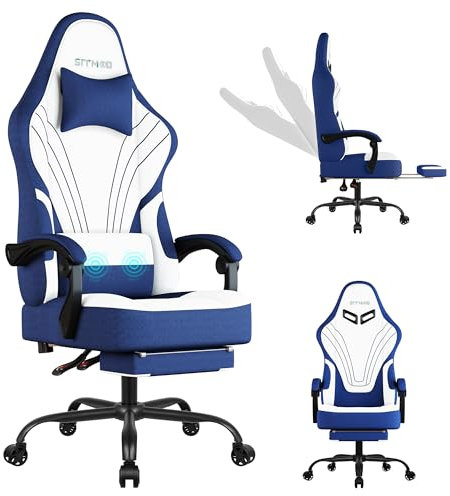 SITMOD Gaming Stuhl, Ergonomischer Computer Stuhl mit Fußstütze, Höhenverstellbarer PC Stühle, 360° Drehbarer Task Stuhl mit Kopfstütze und Lendenwirbelstütze Für Büro und Home-Blau
