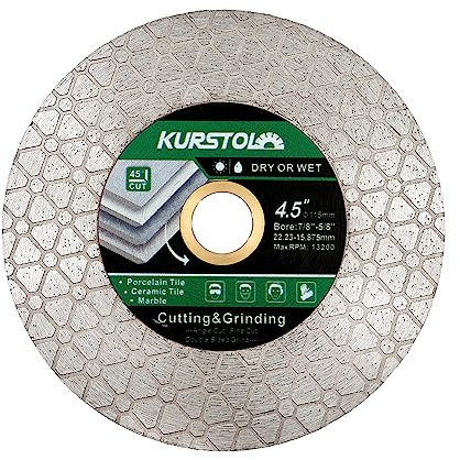 KURSTOL Diamond Cutting Disc - 4.5/115mm Dual-Purpose Tile Diamond Saw Blade,Angel Grinder Blade Arbor 7/8-5/8 for Cutting and Grinding Ceramic Tiles,Porcelain,Granite,Marble