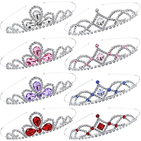 Cinaci 8 Stück Prinzessin Bunt Schillernder Kristall Strass Silber Metall Tiara Krone Stirnbänder Hochzeit Geburtstagsfeier Abschlussball Haarstyling Accessoires für Kinder Teens Mädchen Frauen