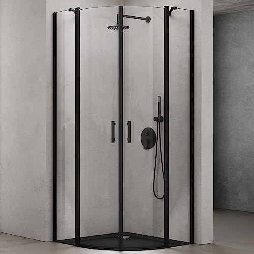 doporro Viertelkreis Duschkabine 100x100x195cm Duschabtrennung Klarglas | Zwei Drehtüren | 6mm ESG-Sicherheitsglas inkl. Nano-Beschichtung | Aluminium in Schwarz | Ravenna52K