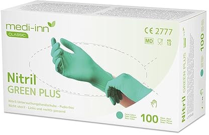 Medi-Inn Nitril GREEN PLUS Einmalhandschuhe, Gr. S, 1 x 100 Stück, puderfreie & latexfreie Einweghandschuhe, grün