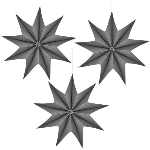 30cm Papiersterne Weihnachten,3 Stück Weihnachts Faltstern,Faltsterne Weihnachten,9 Zacken Schwarz Papiersterne zum Aufhängen,Sterne aus Papier,Papier Weihnachtsstern,Weihnachtsstern Fenster