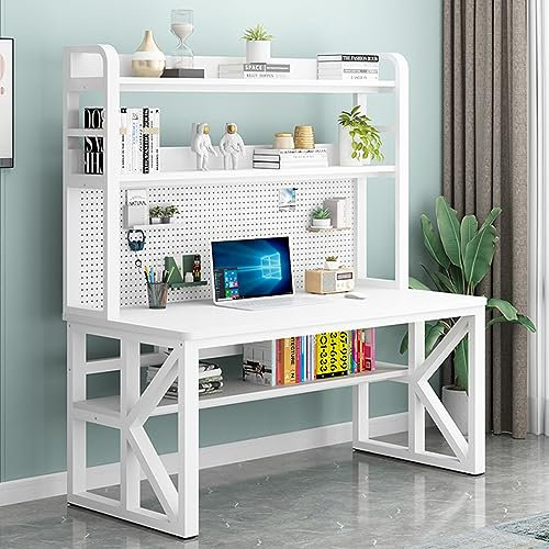 KAZUP Computertisch mit Ablageflächen und Stecktafel, moderner Studentenschreibtisch, großer Arbeitsschreibtisch für das Heimbüro (31 Zoll, weiß)