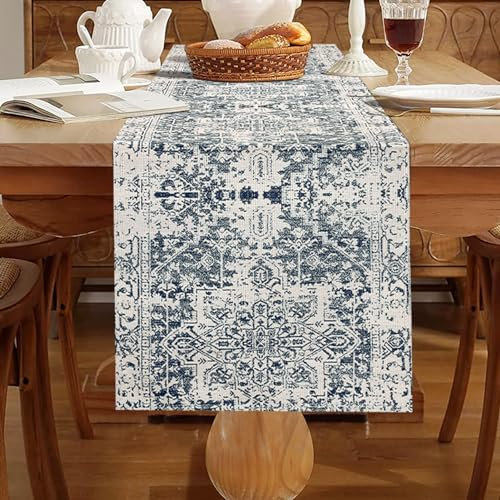 Tischläufer Boho Style 33 x 183 cm Vintage Tischläufer Türkischer Geometrie Grau Tischdecke Landhausstil Abwaschbar Läufer Tisch Dekorativer für Partys Abendessen Feiertage Küche Weihnachten