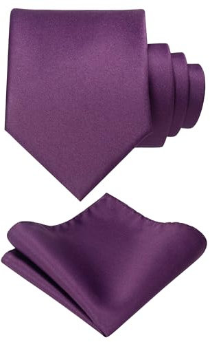 JEMYGINS Cravatta da uomo con superficie opaca, set di fazzoletti da taschino in diversi colori, Viola scuro, M