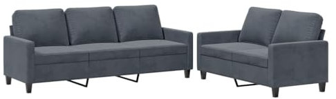 vidaXL Ensemble de Canapés avec Coussins 2 pcs, Canapés avec Accoudoirs, Ensemble de Meubles, Mobilier de Salon, Moderne, Gris Foncé Velours