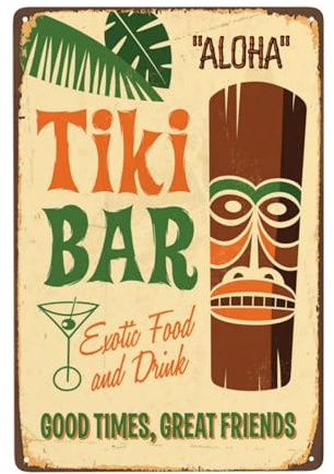 Bugana Tiki Bar Vintage Metallschild, Retro-Blechschild Aloha Hawaii Poster für Männerhöhle, Bar, Garage, Pubs, Hotel, Wandkunst, Dekoration, Geschenk, 20,3 x 30,5 cm