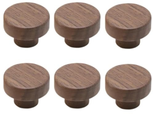 HDJNal 6PCS 35mm Natural Walnut Wooden Door Knobs/Pull Handles/Door Handles for Dressers and Bathroom Cabinets, Bedroom Drawers, Kitchen Cabinets, and Living Room,Simple Design