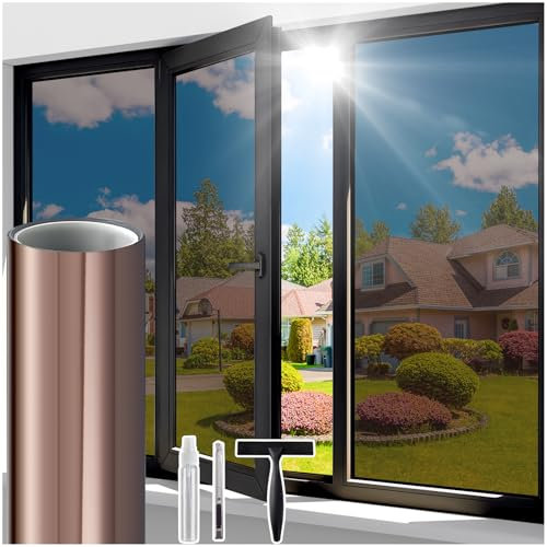 Windimiley Fensterfolie Sonnenschutz Spiegelfolie Fenster Sichtschutz, Blickdicht von Aussen Sonnenschutzfolie 60x200cm, Selbsthaftend UV-Schutz Hitzeschutz Wärmeschutzfolie für Büro Tee-Silber