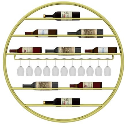 Round Wine Rack Wall Mounted Bar Shelves with Wine Glass Storage Holder Mini Bar Liquor Cabinet Bar Bottle Display Whiskey Shelf for Bar Living Room Restaurant Dining Room Kitchen (Color :
