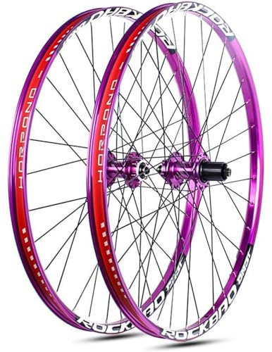 26/27,5/29 Zoll MTB-Laufradsatz,Alu-Legierung,Doppelwandige Felgen,Boost-Steckachsen-Laufradsätze Mit Abgedichtetem Lager Scheibenbremsen-Laufradsatz Passend Für 7–11-Gang-Kassetten,Lila,26inch