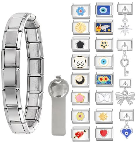 Greenyre Italian Charms Armband Set,italian charm bracelet,DIY Italian Style Charms für Damen,Abnehmbar Italienisches Charm Armband Zubehör,geschenk für frauen männer