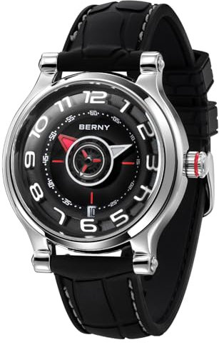 BERNY Mechanische Uhr für Männer Automatikuhren Super Leuchtkompass Zifferblatt Cool Armbanduhr Mode Uhren Saphirglas 5ATM Wasserdicht