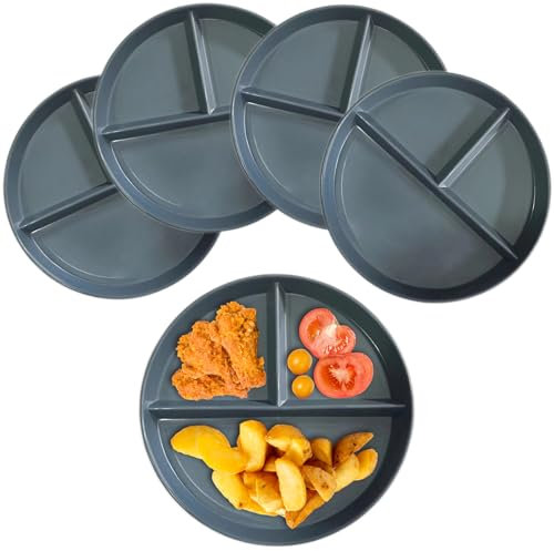 NOZVYCI Piatto piano da 23 cm, infrangibile, con 3 scomparti, con suddivisione, adatto al microonde e alla lavastoviglie, per bambini, piatto familiare separato (grigio scuro)