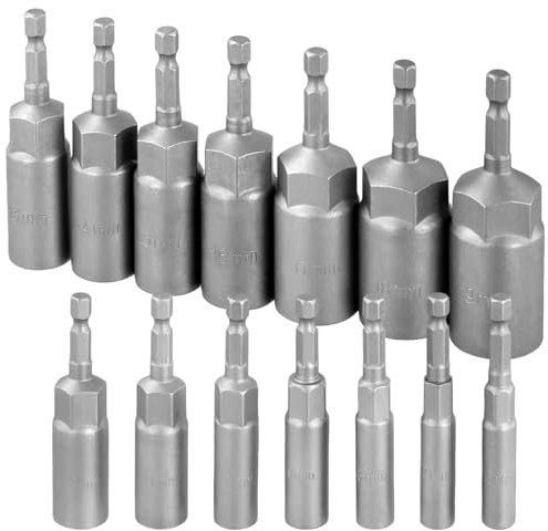 MOUYAT 14 PCS Deep Impact Socket Set, 6-19mm Nut Setter Driver Drill Bit Set with 1/4 Inch Hex Shank, Metric Nut Drivers Impact Screwdriver Bits Bolt Remover Tool, Nut Extractor Socket Set