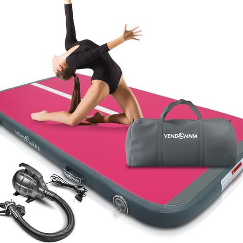 VENDOMNIA Airtrack Matte, 10/20cm hohe aufblasbare Gymnastikmatte in Länge 1/2/3/4/5/6/7/8 m, mit elektrischer Pumpe & Tasche, Tumbling Matte, Turnmatte, Trainingsmatte, Fitnessmatte, Sportmatte,Yoga