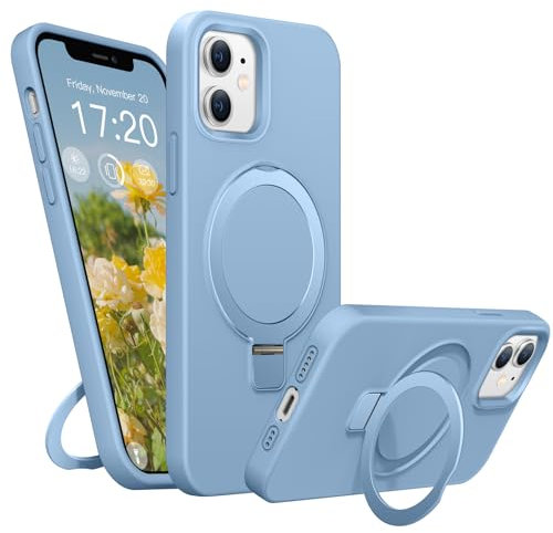 BENTIACC Liquid Silikon handyhülle für iPhone 11 hülle, für Mag-Safe mit Unsichtbarem Ständer 4 Schichten stoßfeste Kratzfeste Schutzhülle für iPhone 11 (Azurblau)