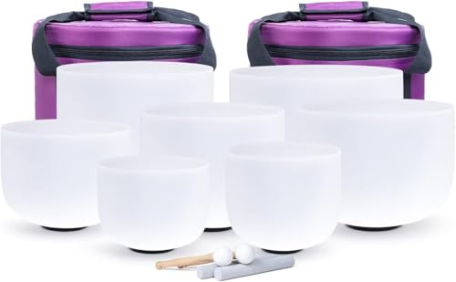 8-14 432hz 7 Piece Chakra Frosted Quartz Crystal Singing Bowl Set With Free Box