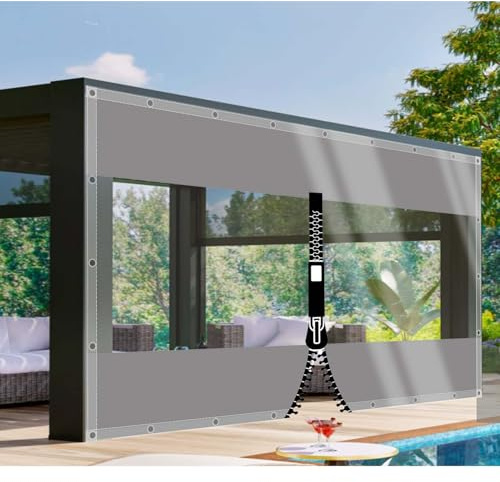 CAQXAQP Lona Transparente Exterior 2mx3m Protección Impermeable Con Ojales, 0.5 mm Cubre Tendal Exterior Lluvia, Con 1 Cremallera Para Porche Terraza Muebles Balcón
