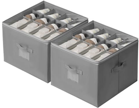 DIMJ 2 Pack Large Shoe Storage Organisers – Holds 24–32 Pairs with Clear Lids & Label Tags – Foldable Closet Shoe Boxes for Families, Couples, Trainers, Boots, Heels, Stackable & Dustproof