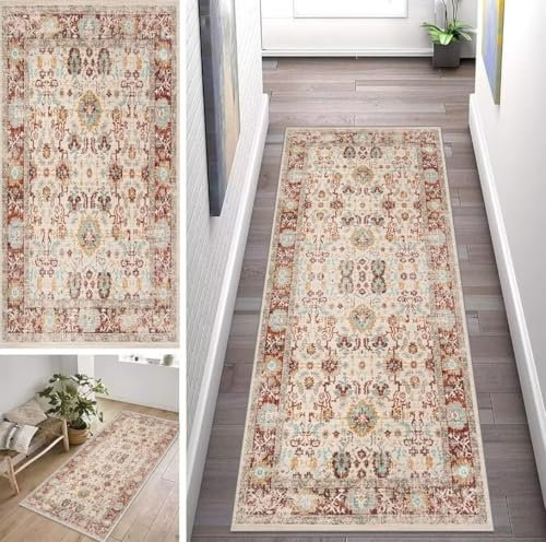 ZUZEKU Boho Läufer Flur Küche Waschbar rutschfest 40X180cm Boho Vintage Lang Küchenteppich Flurteppich Teppich Fur Korridor Wohnzimmer Schlafzimmer Meterware Anpassbar