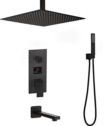 Rubinetti per doccia digitali neri a 3 funzioni, set con soffione doccia a pioggia, display digitale della temperatura, miscelatore girevole per vasca, doccia da bagno, set doccia di lusso, 12 po