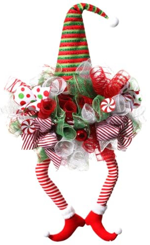 Couronnes de Noël pour porte d'entrée 18x29'' Couronne de Noël elfe à longues pattes douces à suspendre Ornements de Noël fantaisistes pour la maison, le jardin, le bar ou la fête Décoration de Noël D