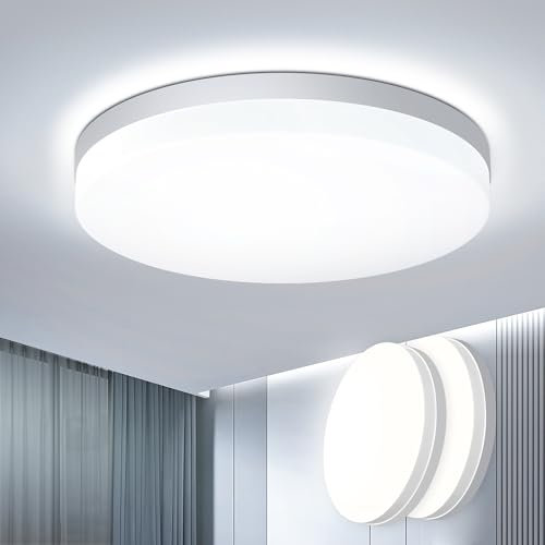 EASY EAGLE Plafon LED Techo, 48W 4800LM 6500K Lámparas de Techo, IP44 Ø30cm Blanco Downlight Plafones para Techo Cocina Pasillo Baño Sala (Pack of 2)