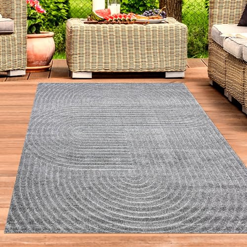 CARPETIA In- & Outdoor Teppich Boho-Muster Anthrazit Wetterfest 160x220 cm | Pflegeleicht, wetterbeständig, strapazierfähig und schadstofffrei, OEKO-TEX geprüft, für beheizte Böden & Außenbereiche