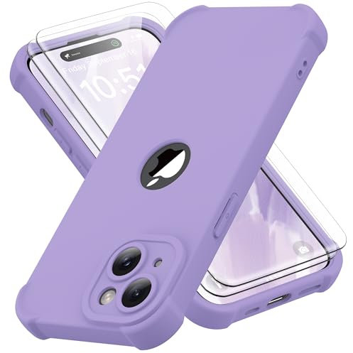 ORETECH for iPhone 15 Case 6.1 inch, with [2 Pack Screen Protector] [Camera Lens Guard] [15FT Military Grade Drop Test] 360° Shockproof Slim Fit Design Rubber Bumper Phone Cover - Lilac