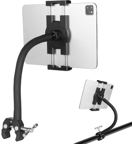 Mippko Tablet-Halterung für Laufband/Ellipsen/Spin-Bike/Peloton/Indoor-Zyklus, Schwanenhals-Arm, Super-Krabben-Klemmhalterung, kompatibel mit 11,9 - 32,8 cm (11,9 - 12,9 Zoll) iPad/Nexus/LG G