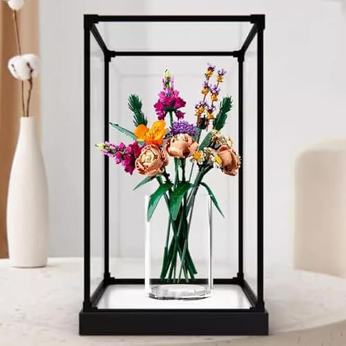 Acrylic Display Box for Lego 10280 Rose Bouquet, Transparent Dustproof Display Box, Storage Box, Compatible with Lego 10280 Model (Model Not Included) (White Base)