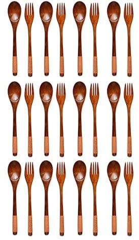 XSXSX Küchenutensilien-Set, Küchenutensilien, 24-teilig, Holz, 22,9 cm, Japanisches Löffel-Gabel-Set, Küche, Naturholzbesteck, Holz-Essbesteck-Set