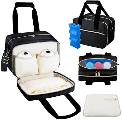 Breastmilk Cooler Bag with Ice Pack, Wearable Breast Pump Storage Bag, Insulated Bottle Travel Bag Compatible with Momcozy/Elvie/Willow, Fits Baby Bottles up to 9 Ounce with Shoulder Strap Black Mini