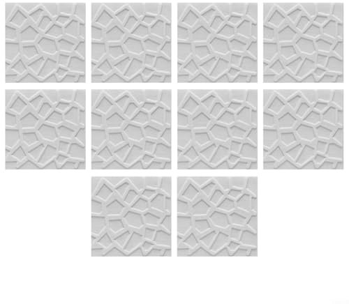 FUANA 10 x 3D-Fliesen, Steinziegel, Wandaufkleber, weiche Schaumstoffplatten, 35 x 35 cm (weiß)