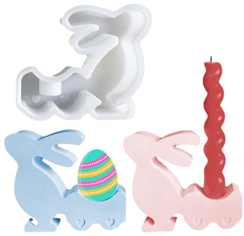 SVOCK Silikonform Osterhase, Giessform Silikon Kerzenhalter Hase, Silikonformen Gießformen Kerzen Ostern, Silikonform Kerzenständer Silikonform Osterhase, Ostern Silikonform Osterei