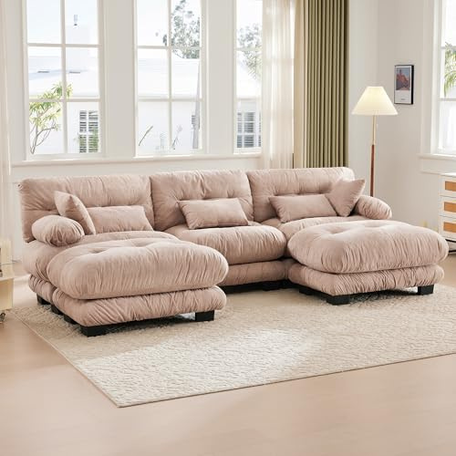 Sofa mit Schlaffunktion, Big Sofa mit 5 Sitzer U Form, Ecksofa mit Robuste Konstruktion und Bequeme Armlehnen, Wohnzimmer Möbel Schlafsofa für Wohnzimmer Wohnung Villa, Velvet Khaki