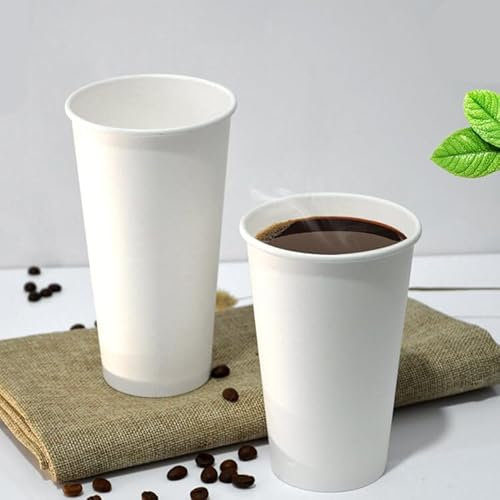 100 X 20oz Single Wall White Paper Cups for Hot & Cold Drinks Premium Disposable Coffee/Tea Paper Cups Perfect for Your Home, Café, Work, Parties or Outdoors (100, 20oz)