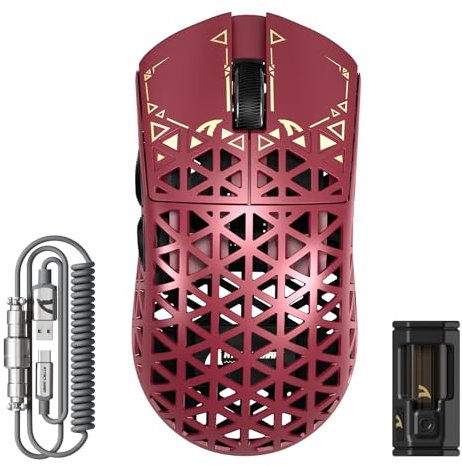 ATTACK SHARK R5 Ultra Carbon Fiber 8000Hz Wireless Gaming Mouse, 39g SUPERLIGHT, 42000DPI, PAW3950MAX Sensor, Nordic 52840 Chip, Bluetooth/2.4G/USB-C Wired Mice with Coiled Cable, for PC/Mac, Red