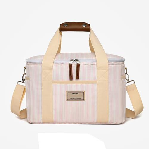 Nanxson Sac Isotherme Repas 15L/29L Grand Capacité Sac Lunch Bag Floral Cooler Bag Portable avec bandoulière Réglable pour Déjeuner Travail Ecole Plage Pique-Nique (15L,A-Rose Rayure)