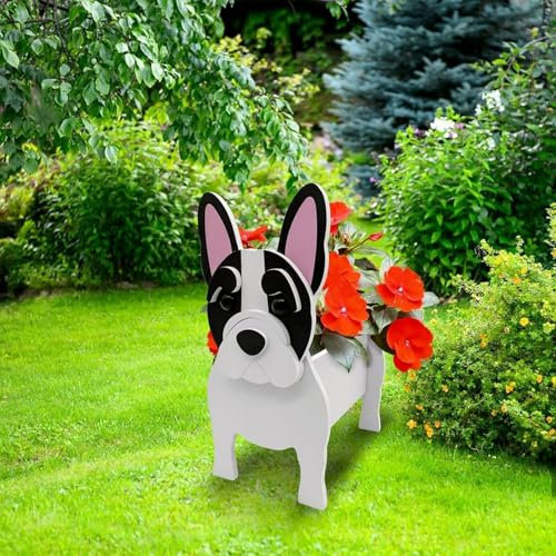 LEEMQCYA Maceta con forma de perro bulldog francés blanco para suculentas, cactus, aloe, regalo para amantes de las mascotas, cumpleaños, Navidad, Día de la Madre, fácil montaje, decoración de