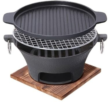 Cast Iron Portable Barbecue Grill - Nonstick BBQ Stove for Indoor/Outdoor Use with Roasting Pan and Grill Net - Perfect Camping Heating Solution