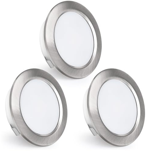 KYOTECH LED Einbaustrahler 230V, 4W 440LM LED Spots 16mm Ultra Flach 4000K Neutralweiß Möbeleinbauleuchte Bohrloch 55-60mm für Küche Wohnzimmer Schlafzimmer, Gebürstetes Nickel, 3er Set