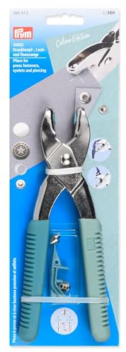 Prym 390913 Vario Pince Menthe/Sauge - Pour boutons-pression, œillets, rivets et boutons en jean - Outil de découpe inclus - Poignée ergonomique - Accessoires de couture polyvalents
