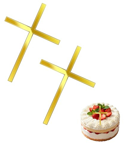 2 Stück Goldenes Kreuz Tortendeko,Cake Topper Taufe,Kommunion Kuchen Goldene Kreuze,Gold Deko Konfirmation,Dekoration,Topp Die Torte,Auftorte Junge für Geburtstag Party,Tauftorte,Weihnachtstag