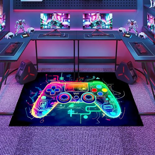 Wxeadu Gaming Rug for Boys Bedroom, 80 x 120 cm Gamer Rug, Non-Slip Gaming Controller Carpet, 3D Colorful Game Gamepad Carpets, Washa-bleGaming Area Rugs for Gamingroom Decor
