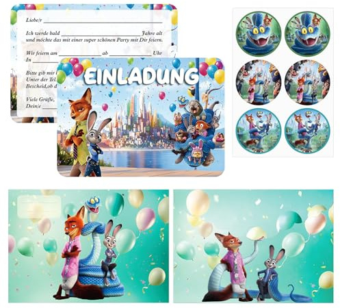 SYSYSYYASNL Deutsche Version Einladungskarte zum Kindergeburtstag, Einladungskarte zum Kindergeburtstag mit Cartoon-Motiven - Geeignet für 12 Personen, exquisites Design, perfekte Partyeinladung（a